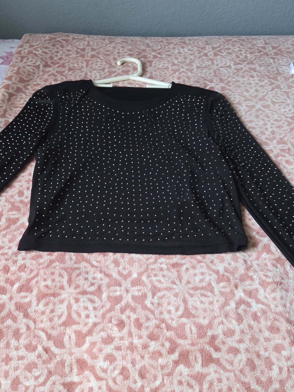 Women's Black Long-Sleeve Studded Tee